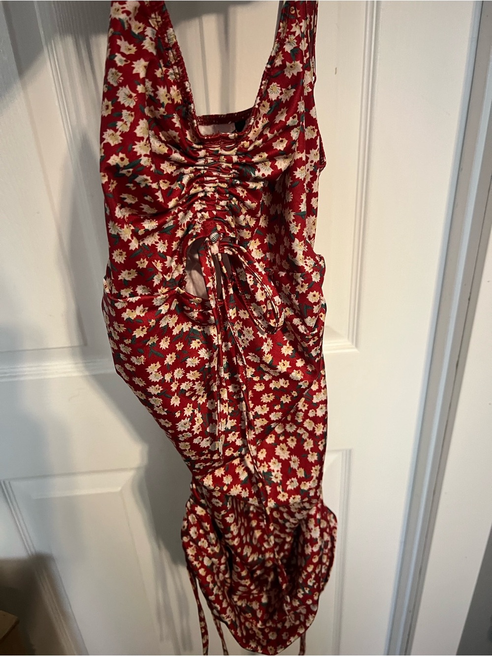 SHEIN Red Floral Tie-Front Dress